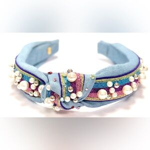 Pearl Embellished Denim Rainbow Headband
